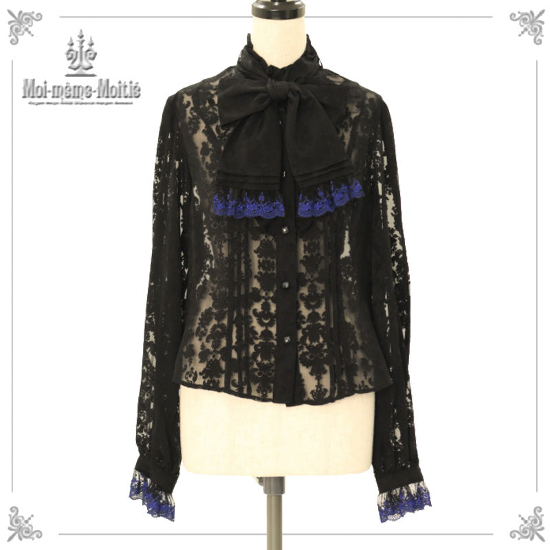 Velvet ribbons lace blouse