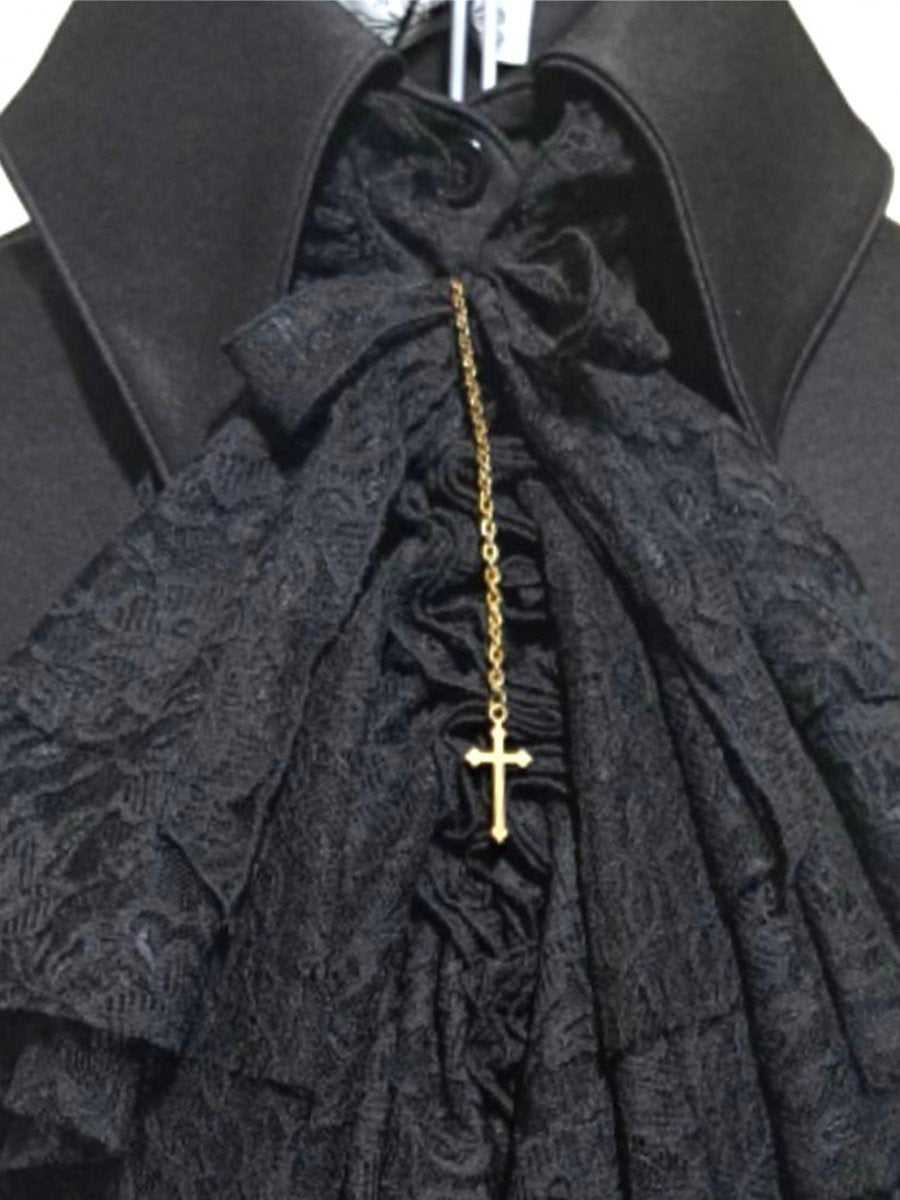 MARBLE] ボリュームタイ付きロングマント：紺×黒 ゴスロリ