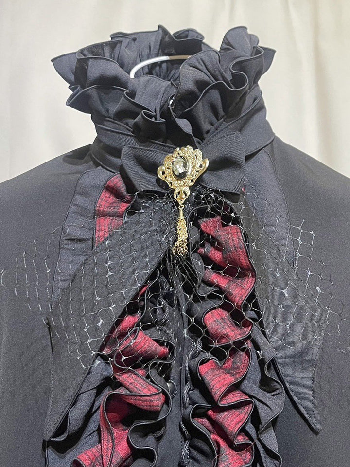 MARBLE マーブルゴスロリロリータ立ち襟フリルマント赤黒チェック