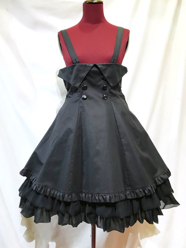 折り返しハイウエスト総フリルスカート 黒白