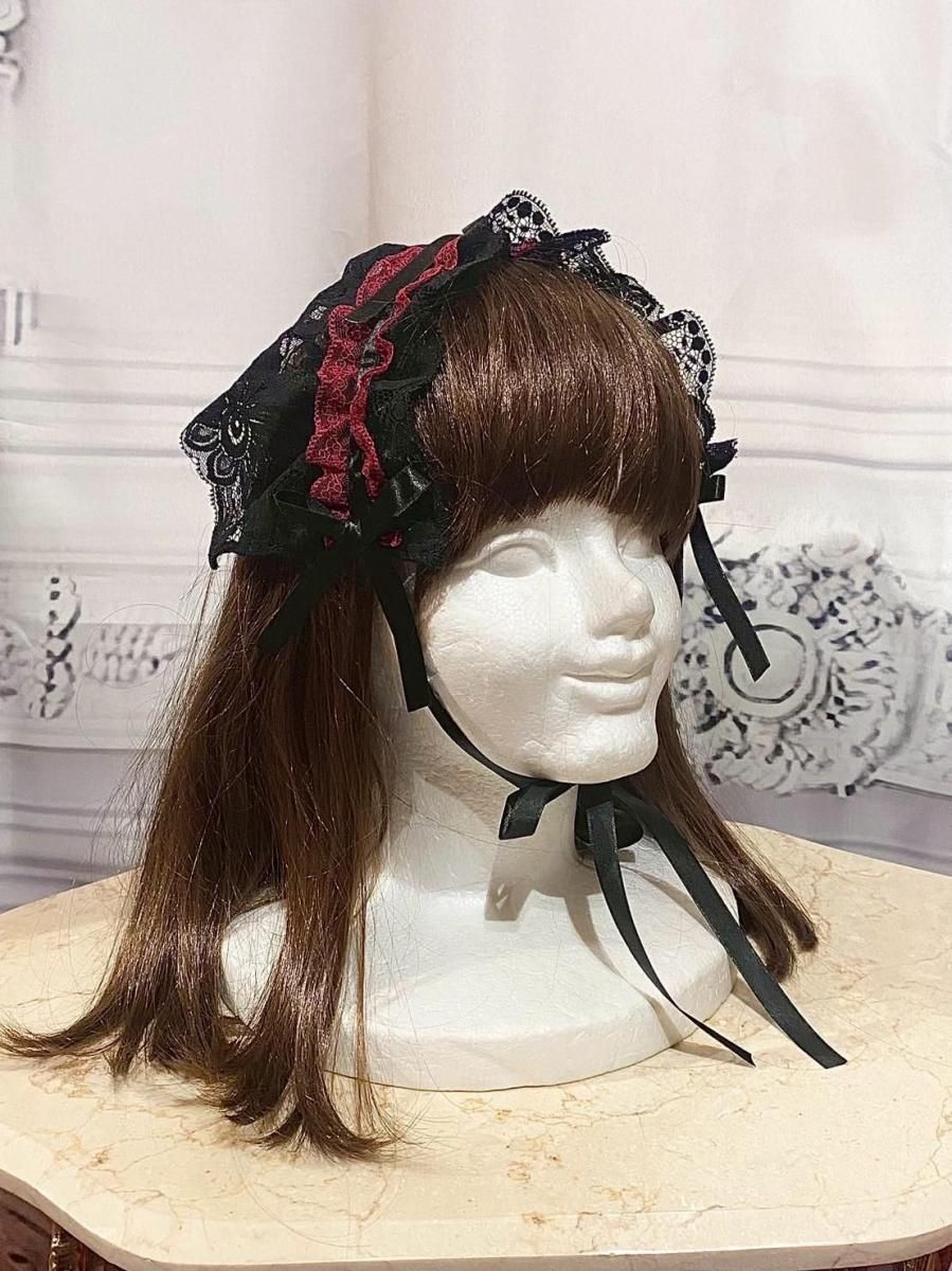 黒赤配色レースヘッドドレス | MARBLE | ロリータ ゴスロリ ゴシック