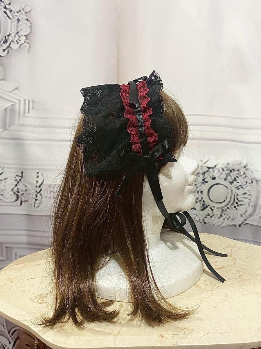 黒赤配色レースヘッドドレス | MARBLE | ロリータ ゴスロリ
