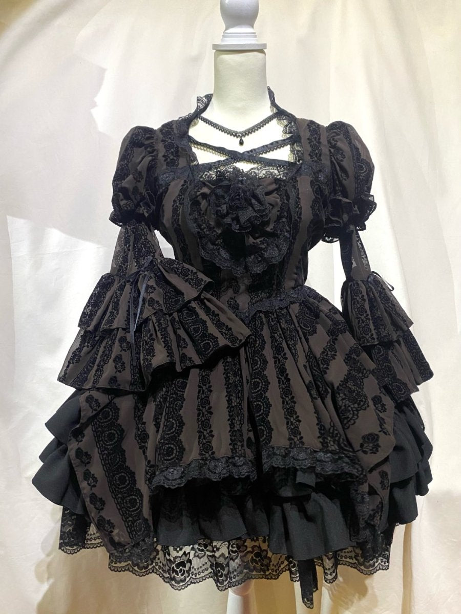 あみあげアンティークワンピース+姫袖+パニエ入りフリルスカート