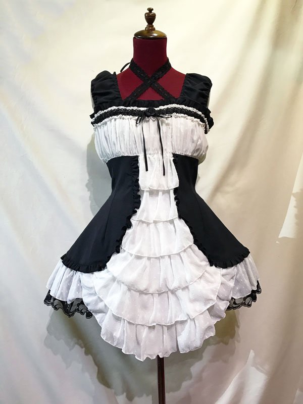 ボディライン 新品 ゴスロリ ミニワンピース フリル レース チョーカー ボディライン 新品 ゴスロリ ミニワンピース フリル レース
