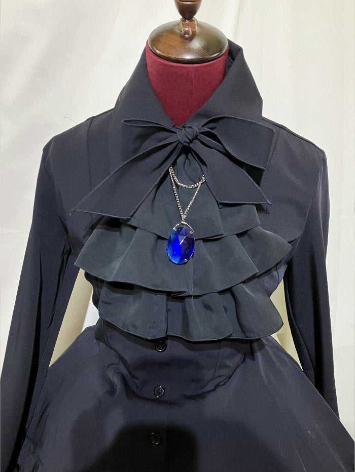 MARBLE ゴシック調ダイヤカットタイ付きブラウス型ワンピース：濃紺×青