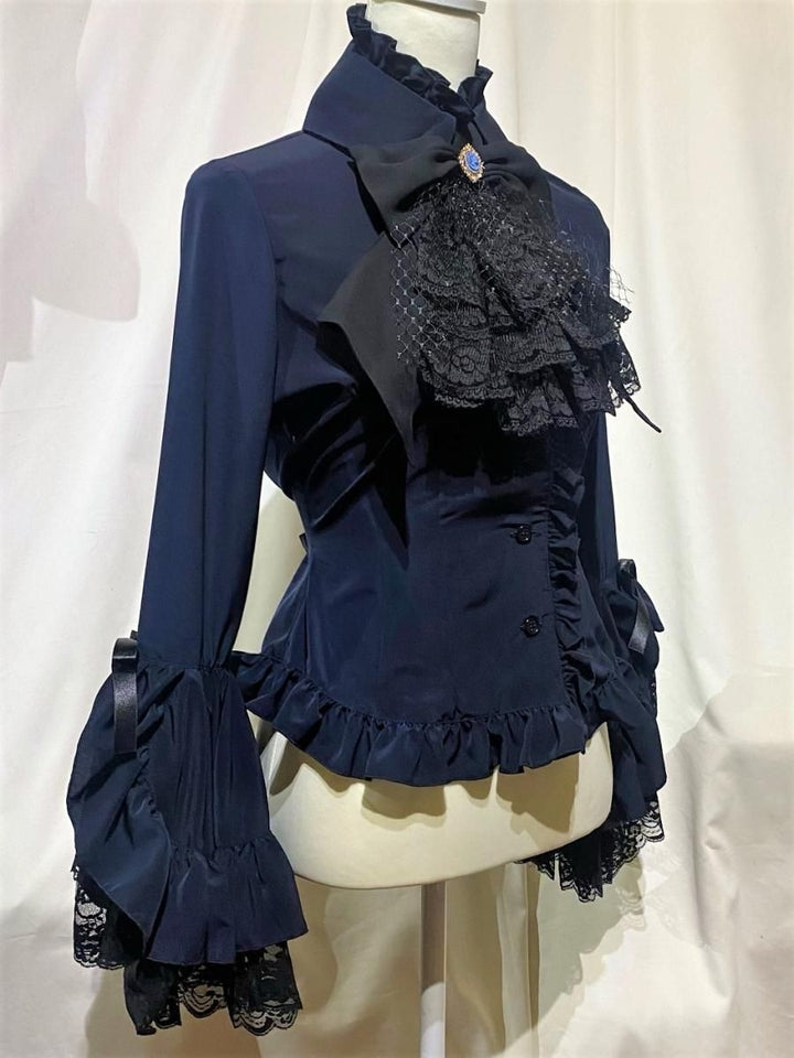 MARBLE 別タイ付きクラシカルデコレーションブラウス えんじ×黒×黒レース ◇受注商品◇別タイ付きクラシカルデコレーションブラウス