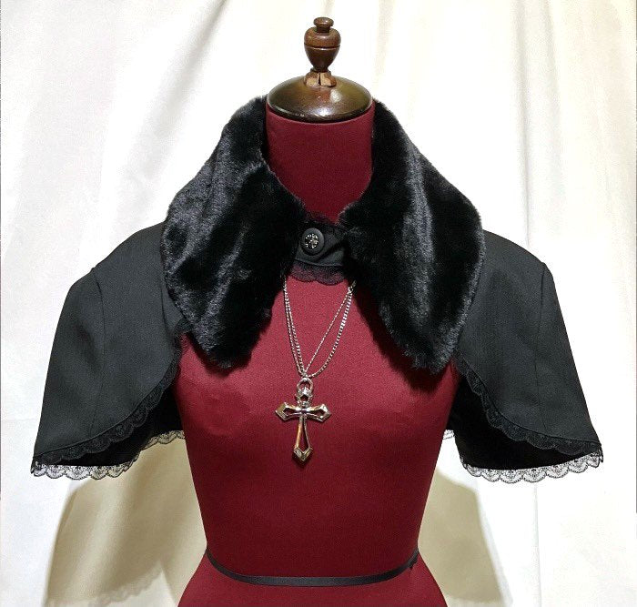 Fur Collar Cape with Decorative Cross | MARBLE | Wunderwelt Fleur