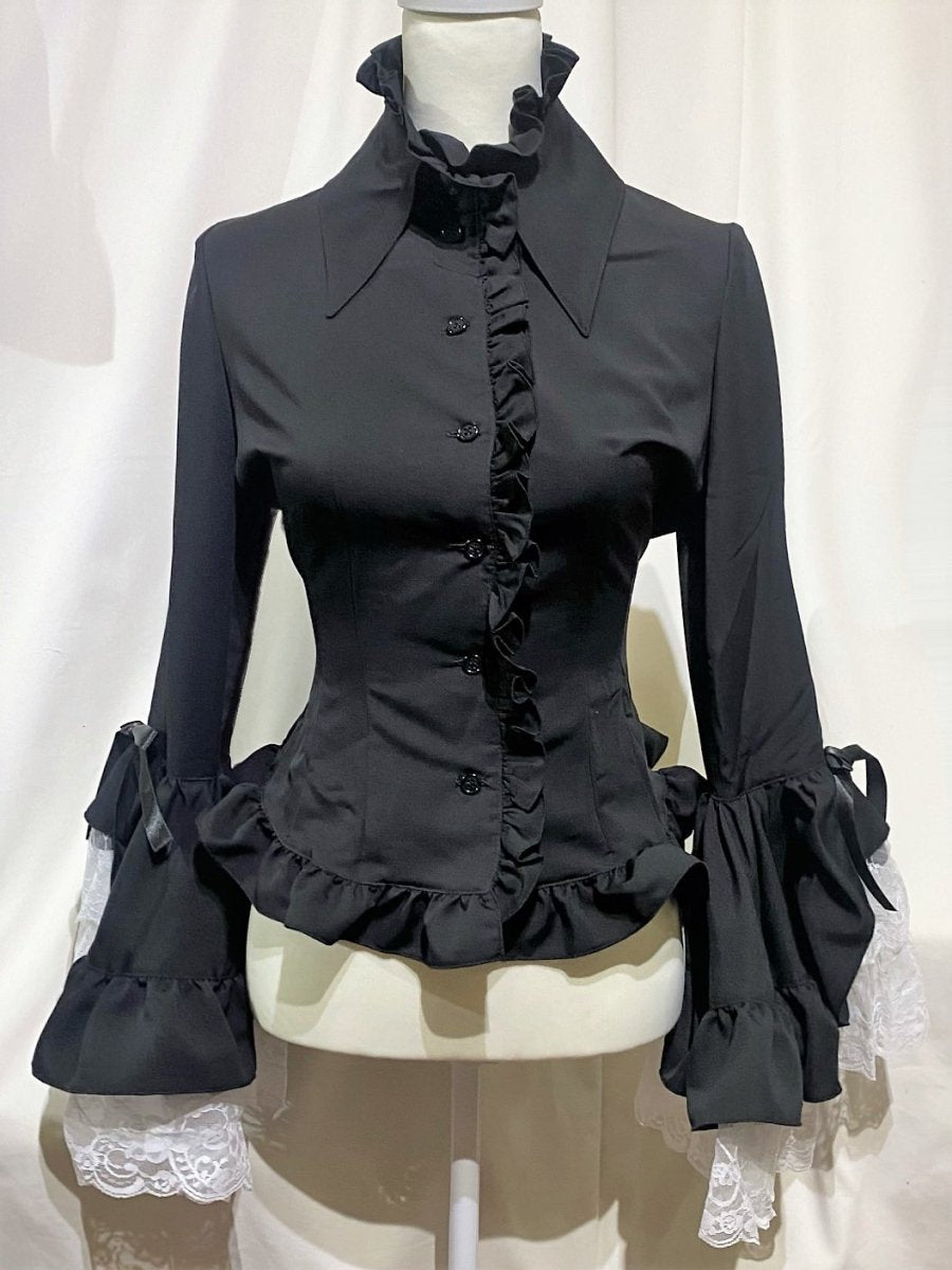 MARBLE 別タイ付きクラシカルデコレーションブラウス えんじ×黒×黒