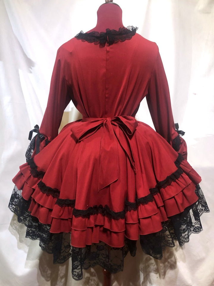 MARBLE 編み上げ総フリルドレスワンピース:紺紫チェック×黒レース MARBLE 編み上げ総フリルドレスワンピース:紺紫チェック×黒レース