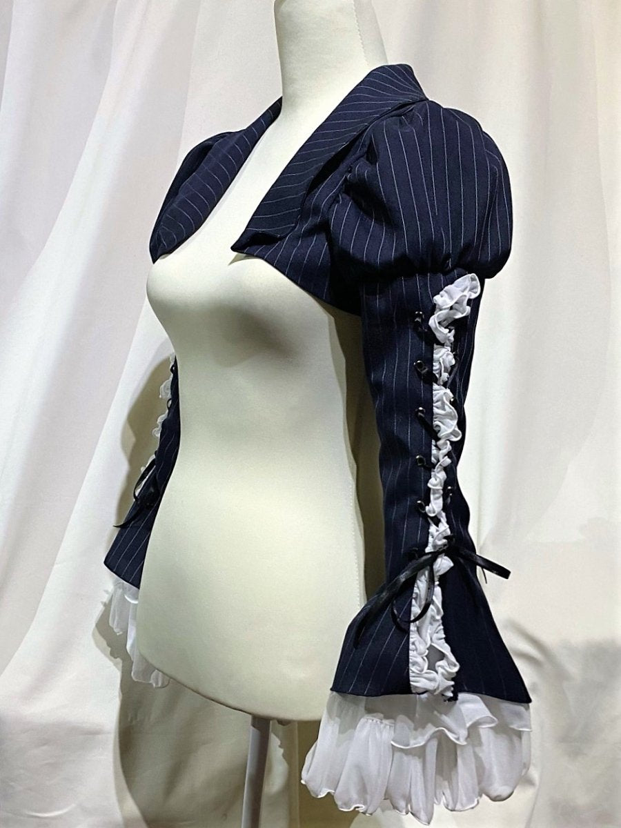 MARBLE 編み上げボリュームフリルショートジャケット:紺×黒フリル 編み上げボリュームフリルショートジャケット(カラー) | MARBLE