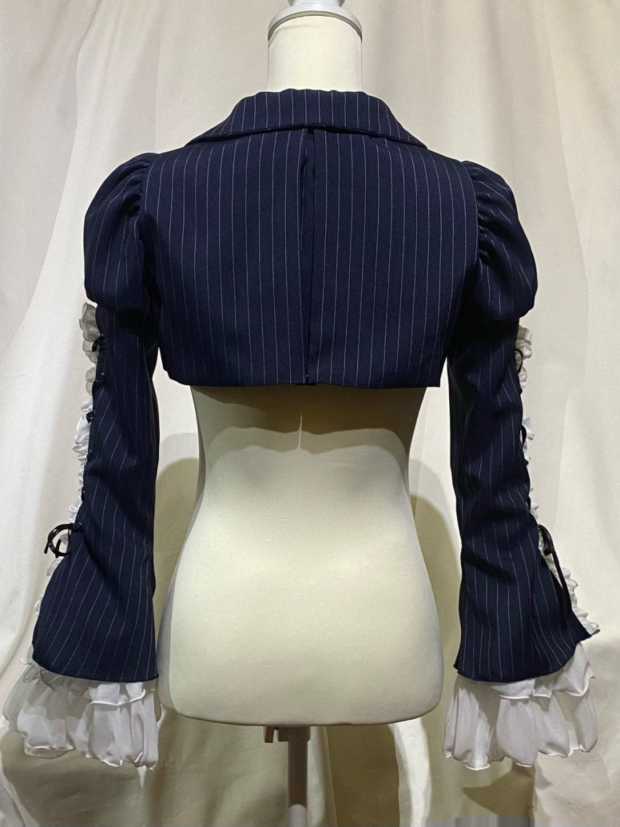 MARBLE 編み上げボリュームフリルショートジャケット:紺×黒フリル 編み上げボリュームフリルショートジャケット(カラー) | MARBLE