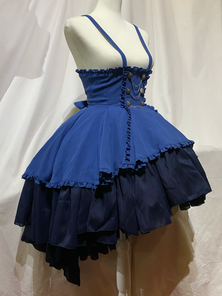 エンブレム飾りチェーン付きハイウエストドレープスカート(LL〜3L