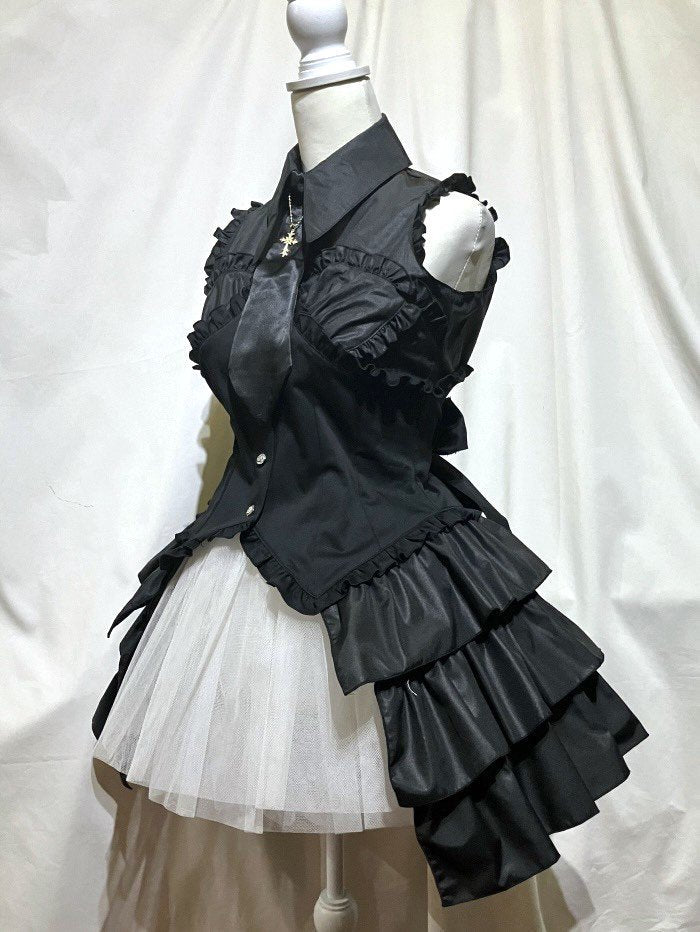 十字架付き編み上げビスチェ：黒×黒 - MARBLE ~online shop~