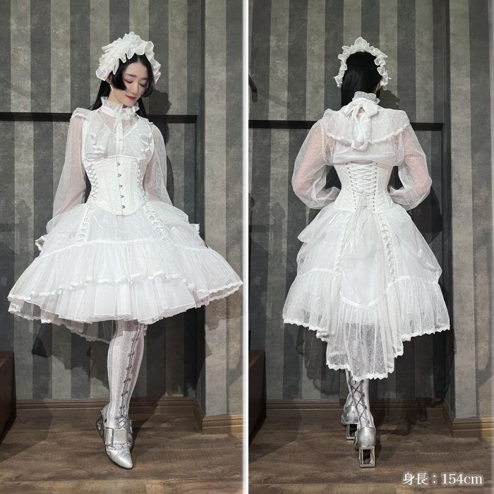 レッドブラウス （Lolita ヨークフリルブラウス レース