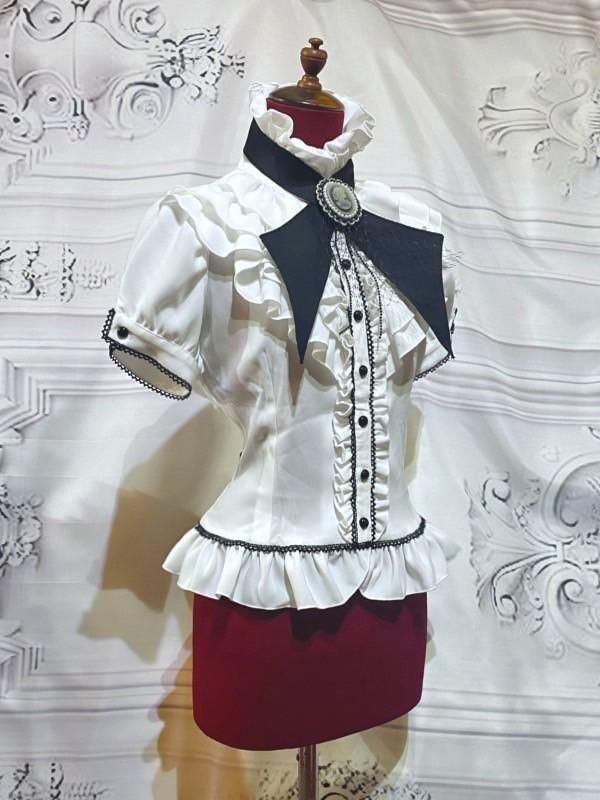 ゴシック調タイ付き総フリルパフスリーブブラウス | MARBLE | ロリータ