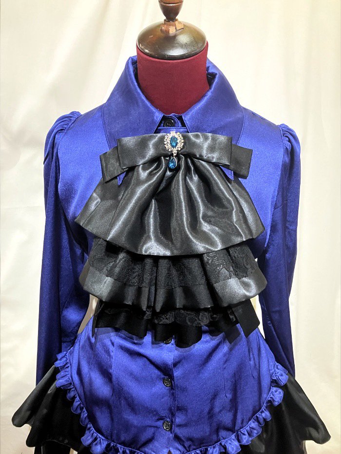 MARBLE ゴシック調エレガンスタイ付きジャケット型ドレープワンピース：青 ゴシック調エレガンスタイ付きジャケット型ドレープワンピース：青