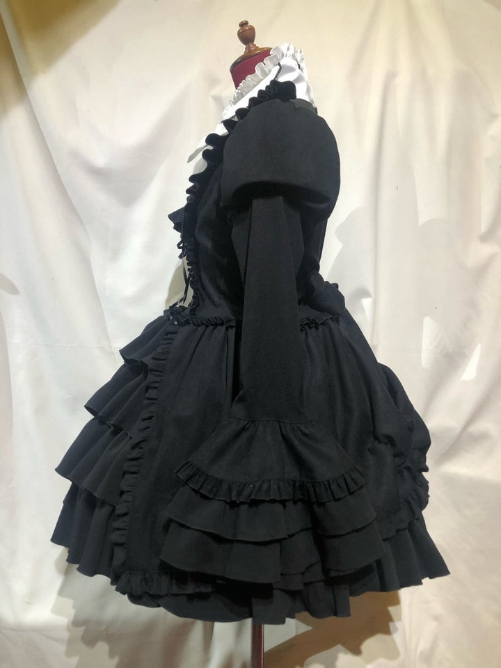 アリス風 編み上げドレスワンピース 黒×白×黒 M アリス風編み上げドレスワンピース：黒×白×黒 - MARBLE ~online
