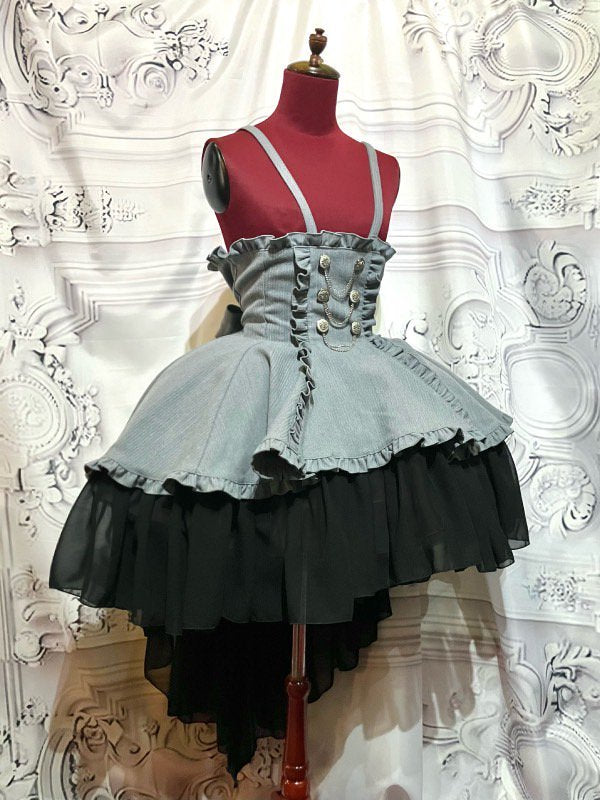 エンブレム飾りチェーン付きハイウエストドレープスカート(LL〜3L