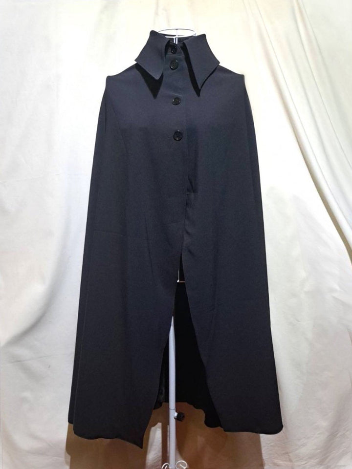 [MARBLE] ボリュームタイ付きロングマント：紺×黒 ゴスロリ ◇受注商品◇ボリュームタイ付きロングマント：黒×白ゴシック柄