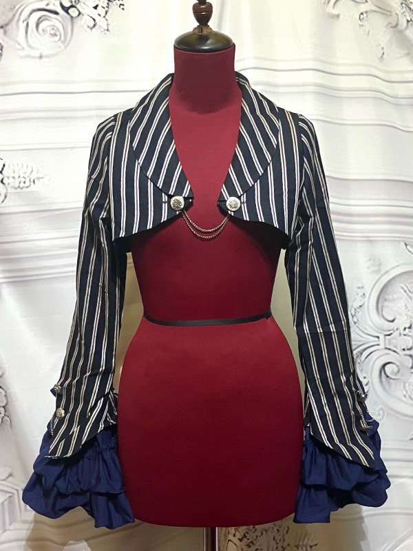 MARBLE] ボリュームタイ付きロングマント：紺×黒 ゴスロリ