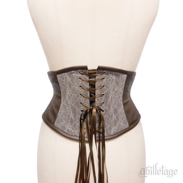 abilletage / Noir フェイクレザーミニコルセット 4（フルクローズ　56〜58cm） ブラック O-25-07-12-062-GO-TO-OW-OS Noir フェイクレザーミニコルセット | abilletage | ロリータ