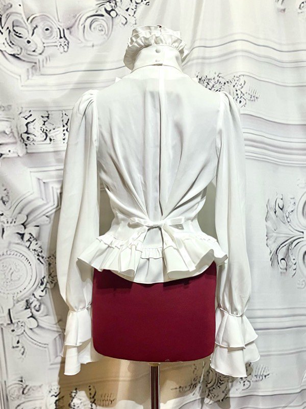 Ribbon Tie Frilled Blouse with Bijoux (L Size) | MARBLE