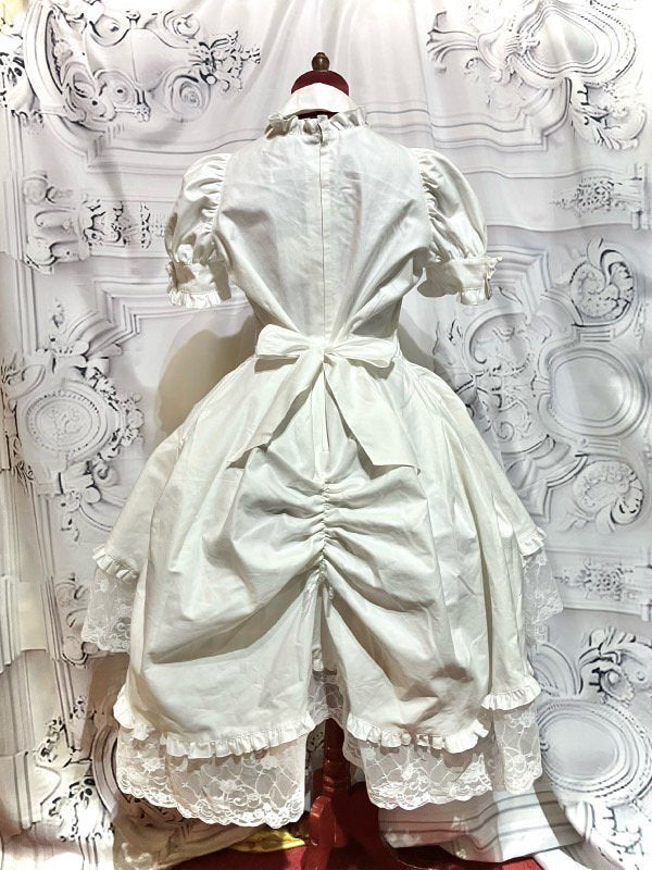 marble 別襟、姫袖つきワンピース　ピンク　新品 別衿・姫袖付きドレスワンピース：ピンク×白フリル - MARBLE