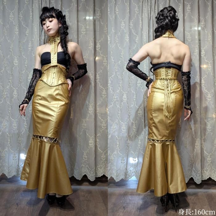 フェイクレザーサイドレースアップミニコルセット（ゴールド/シルバー