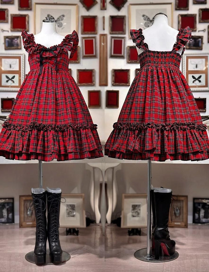 toAlice ビックハートフリルワンピース 赤チェック ゴスロリ ミニワンピ toAlice ビックハートフリルワンピース 赤チェック ゴスロリ