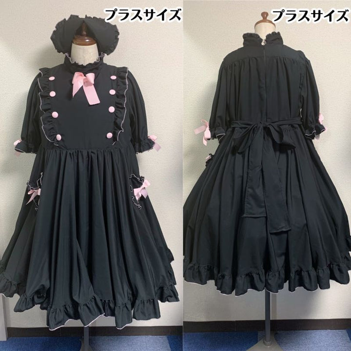 Stand Collar Princess Dress【black × white pico frill