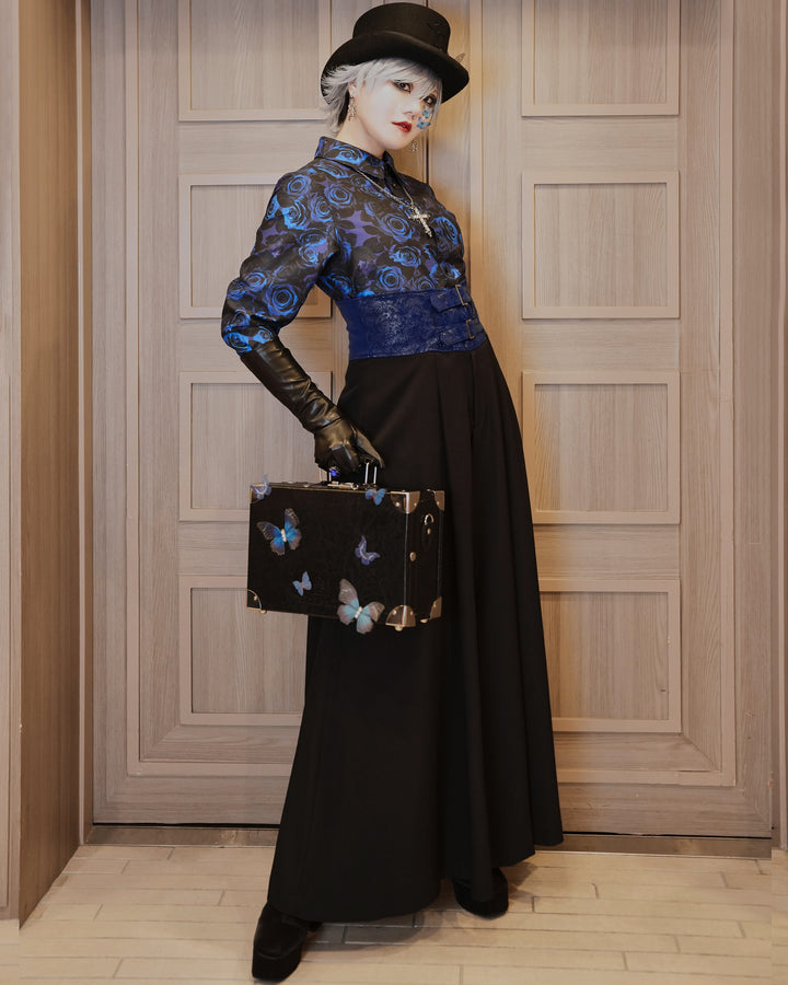 モワティエワンピース　9号 USED】【9号】貴婦人ロングワンピース(黒×青) | Moi-même-Moitié