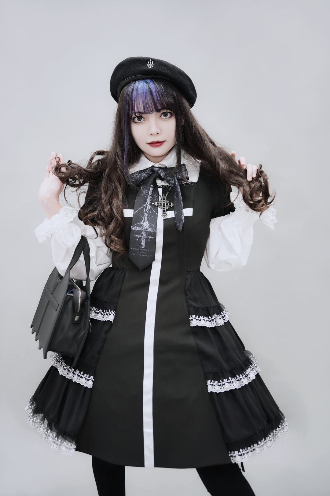 少女裏ビデオロシア　ロリータ サイドギャザー十字架ワンピース | Moi-même-Moitié | ロリータ ゴスロリ ゴシックファッション通販はワンダーウェルト フルール