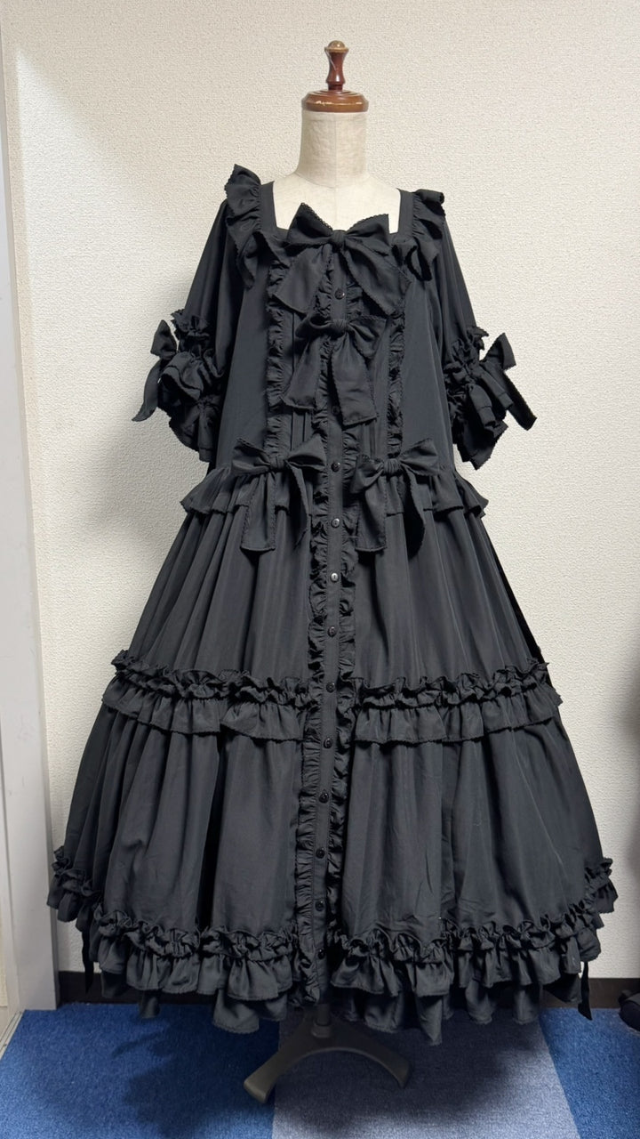 Square Frill Dress OP (black x black pico frill) | PhysicalDrop