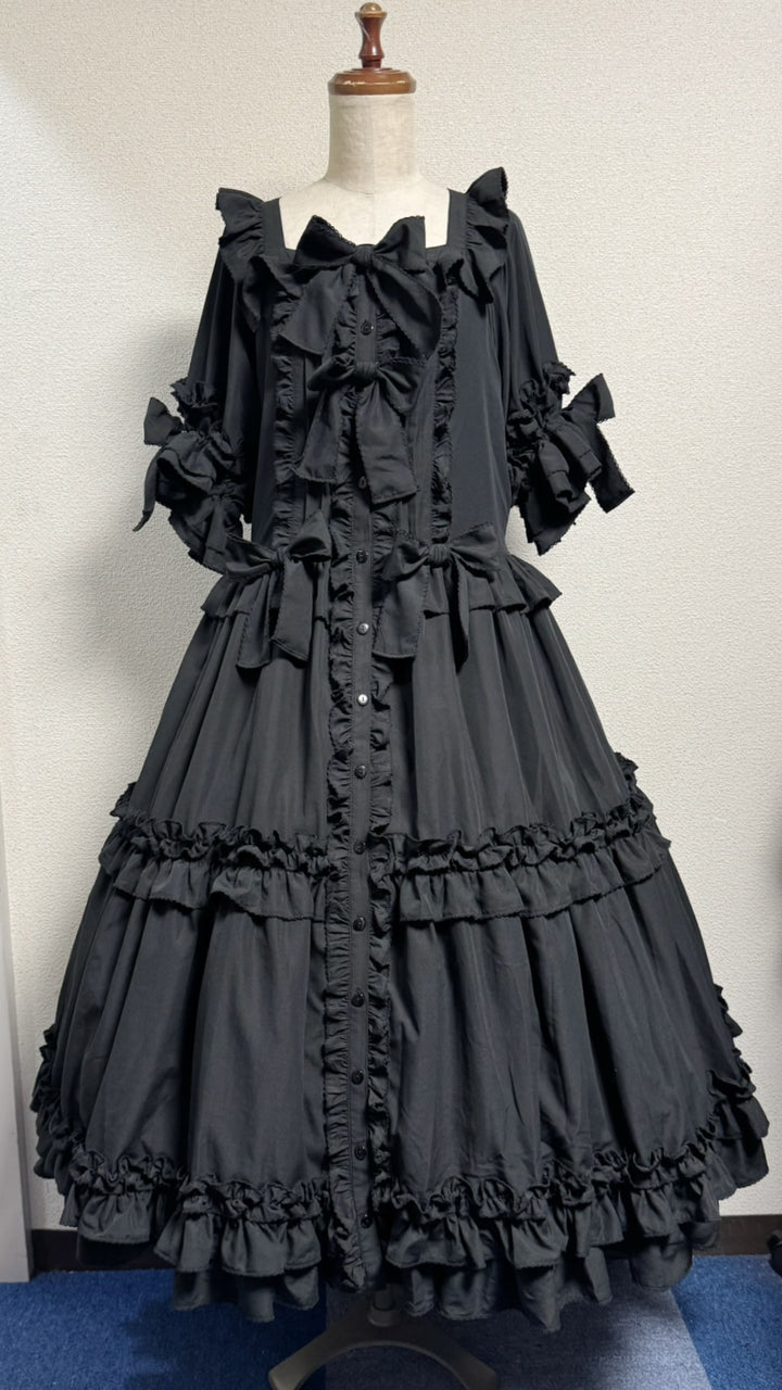 Square Frill Dress OP (black x black pico frill) | PhysicalDrop