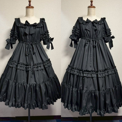 Square Frill Dress OP (black x black pico frill) | PhysicalDrop