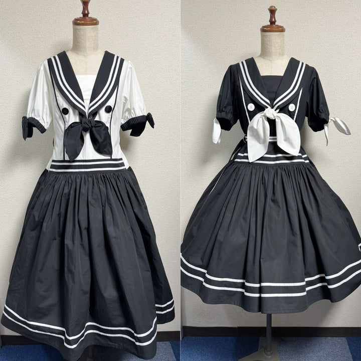 PhysicalDrop☆セーラーストライプワンピース半袖☆ロリィタ ノスタルジックセーラーワンピース【レギュラーサイズ