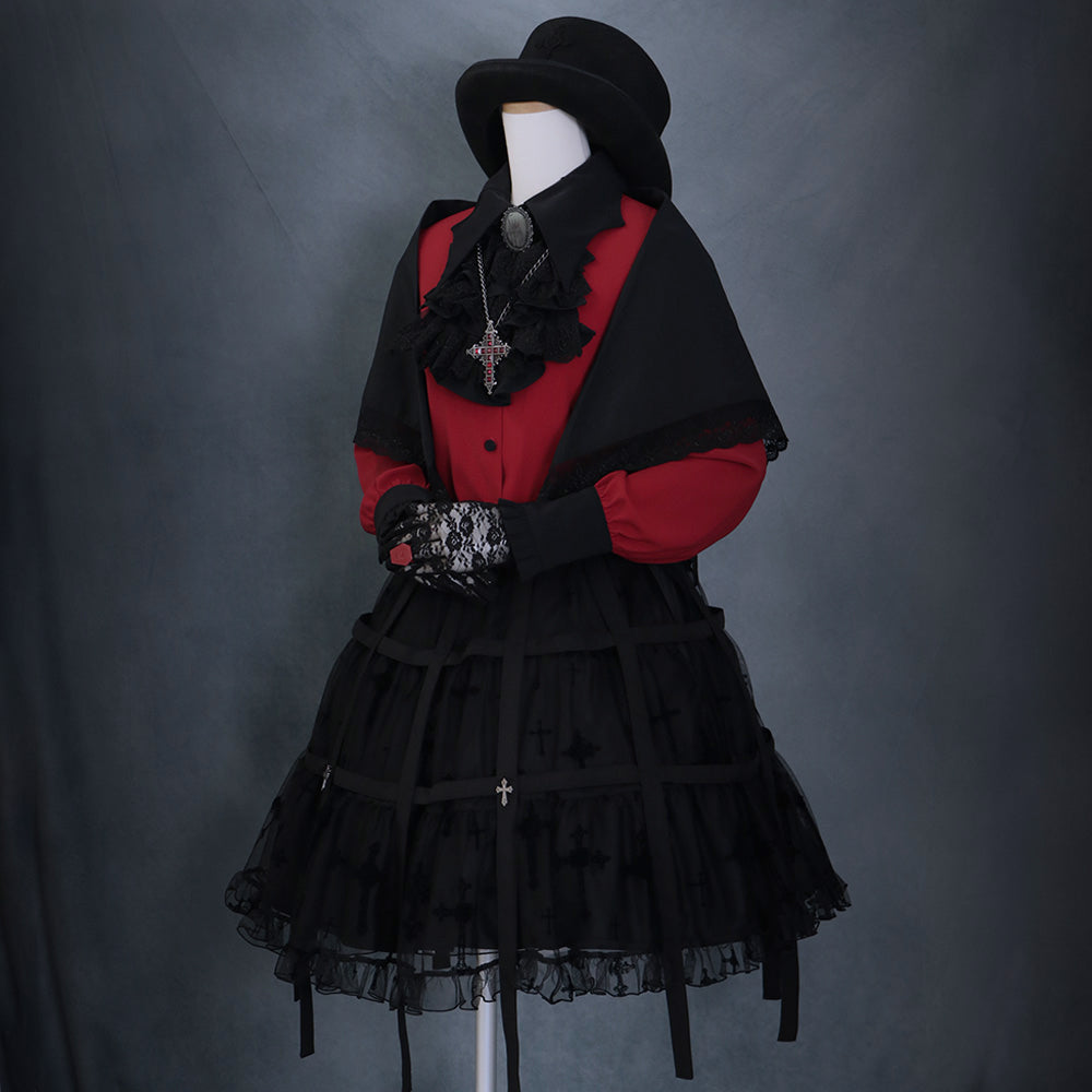 Moitie 燭台刺繍オーバニー クロスアーチレースリボンオーバーニー | Moi-même-Moitié
