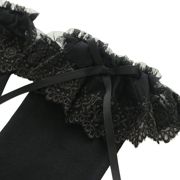 Moitieレースリボンオーバニー Moi-meme-Moitie クロスアーチレースリボンオーバーニー 黒×白