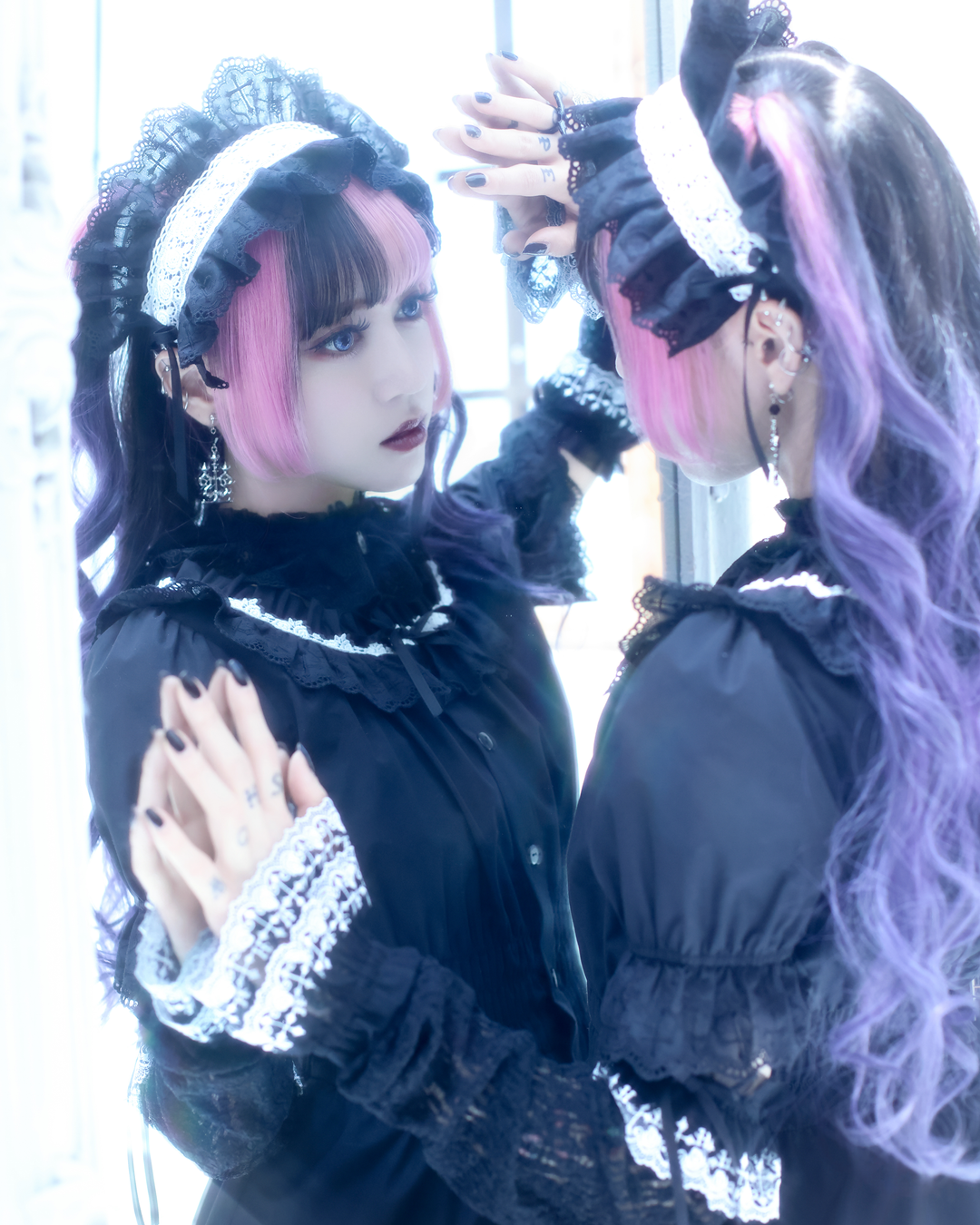 モワメームモワティエ　Rose fence アームカバー 黒青 Rose fenceアームカバー | Moi-même-Moitié | ロリータ ゴスロリ