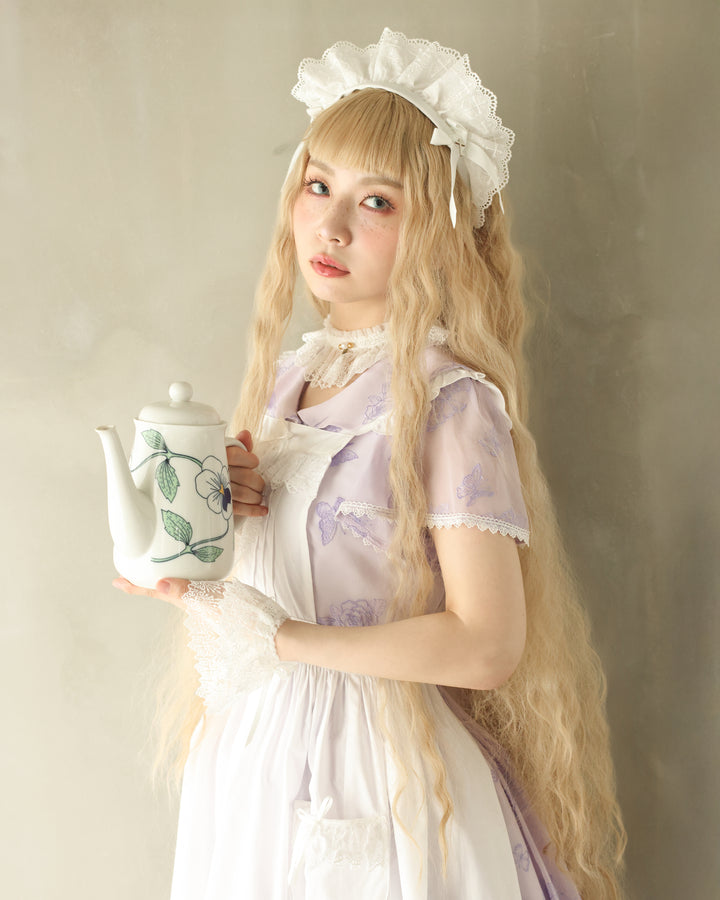 Moi-même-Moitié2枚セット燭台刺繍パフカットソー Falling Cross Gauze Top with Choker by Moi-même-Moitié