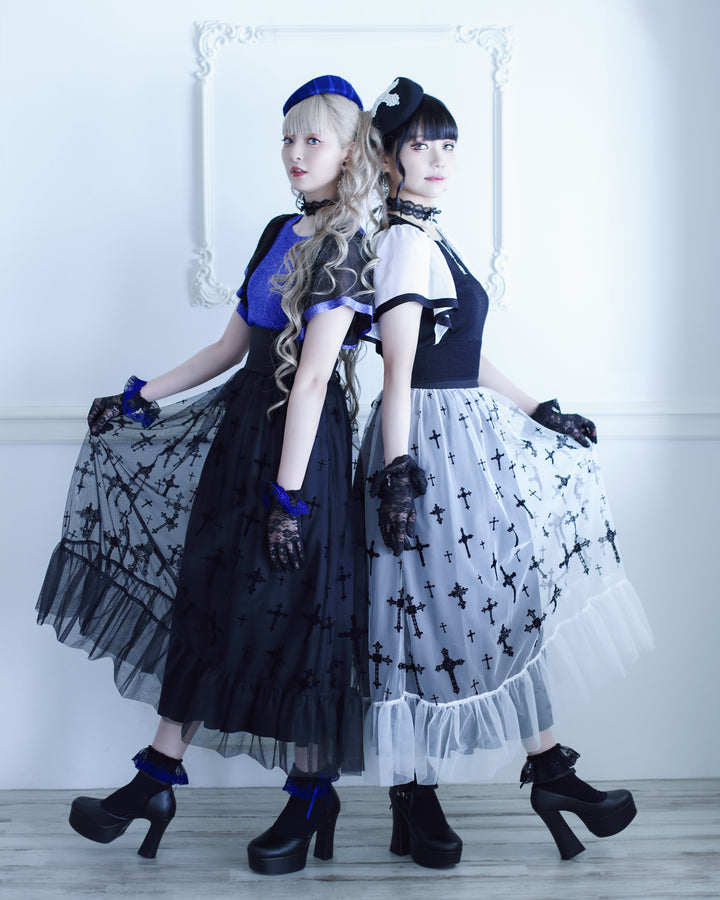 十字架フロッキーハイウエストロングスカート | Moi-même-Moitié