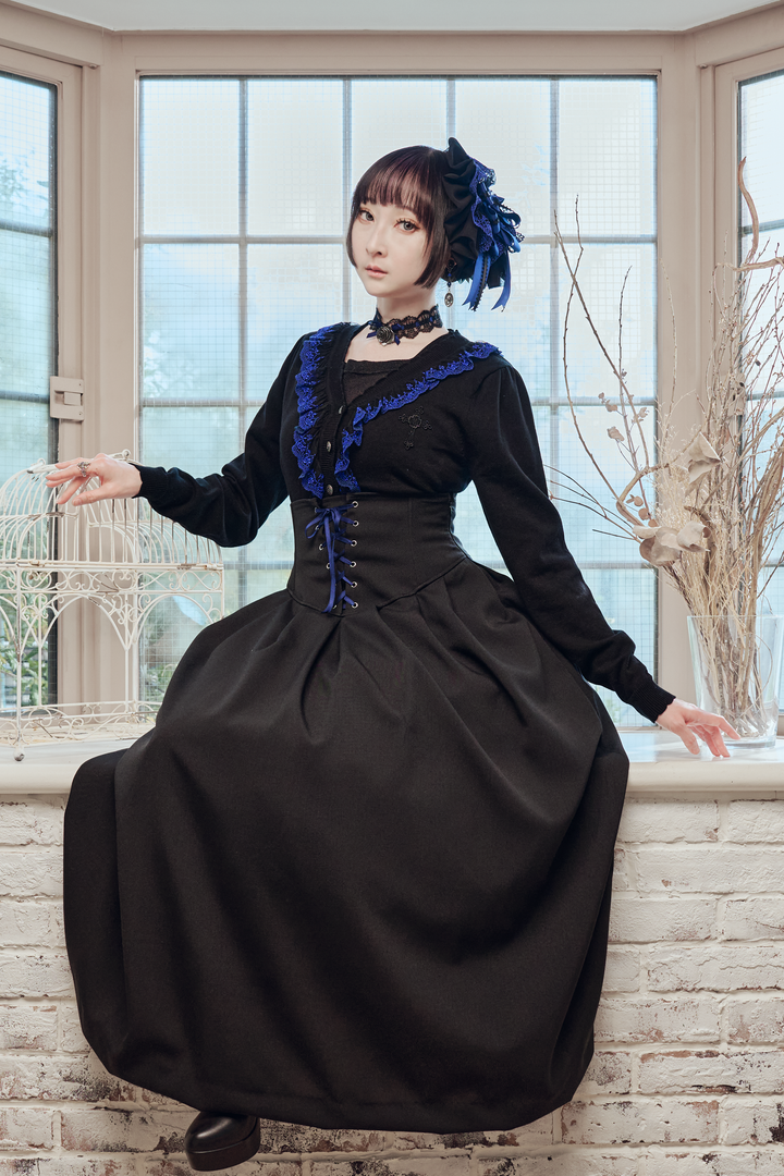 Moi-meme-Moitie ロングジレ ブラック Corset Tuck Long Skirt | Moi-même-Moitié | Wunderwelt Fleur
