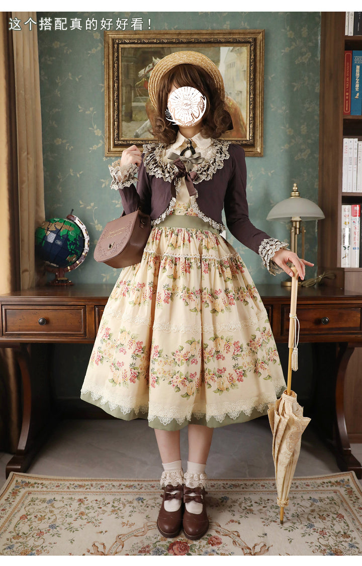 blooming roses over a porch」ローズブーケジャンパースカート