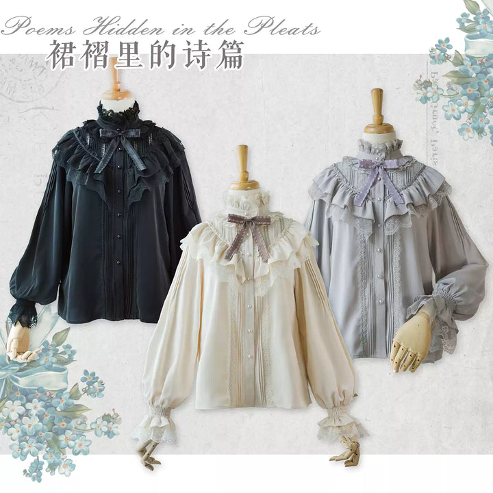 トゥウィンクルシフォンキャンディメイド Poems Hidden In The Pleats」スタンドカラーシフォンブラウス