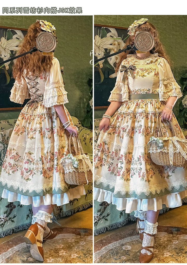 blooming roses over a porch」ローズブーケジャンパースカート