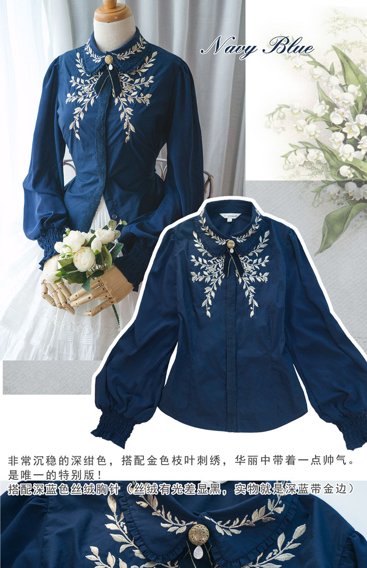 deres blooming embroidery blouse ネイビー 刺繍 deres デレス 