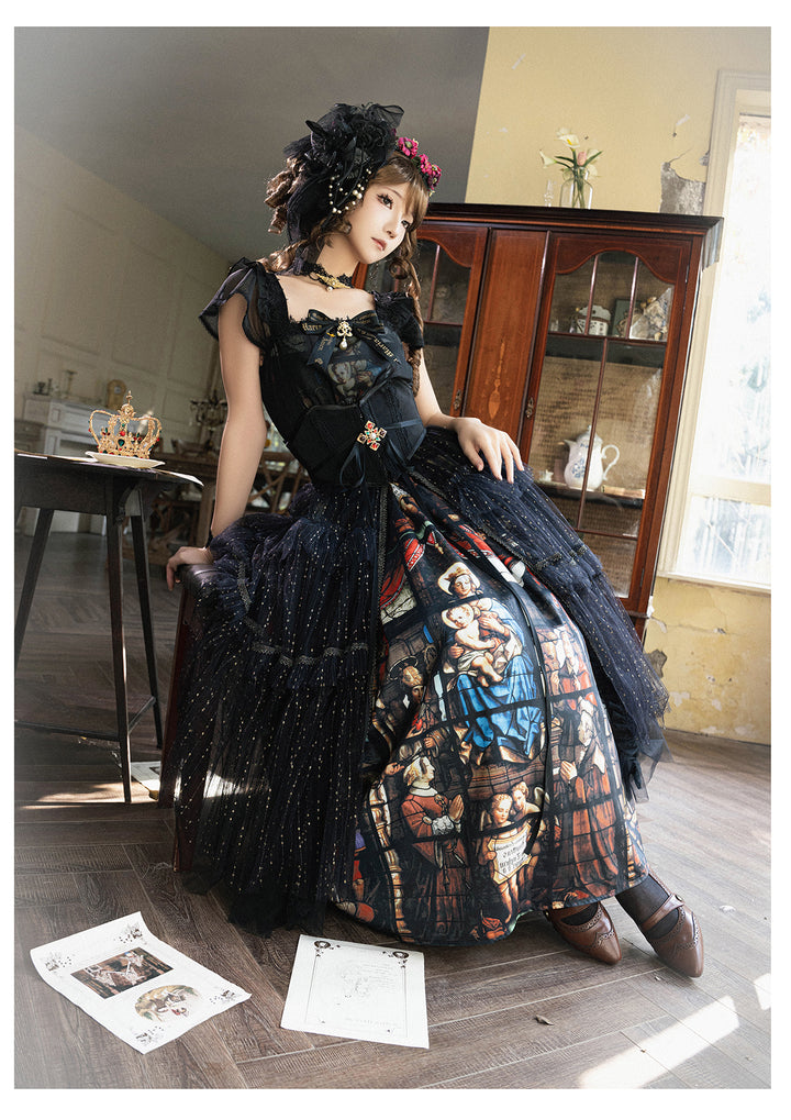 オッズアンジェロ 美術館 カシュクール ロリータ 展示 レア 姫 レイヤード Rosary in the Illusion Library」コルセット+オーバースカート Set