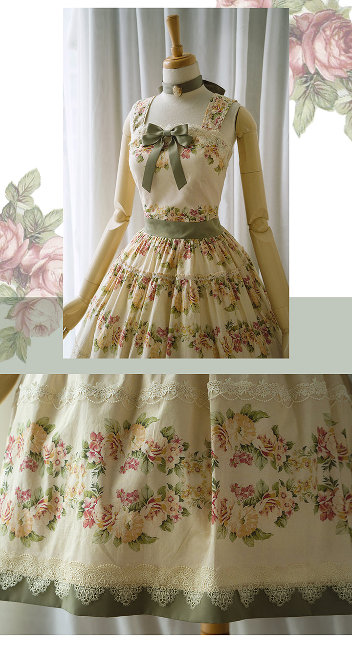blooming roses over a porch」ローズブーケジャンパースカート