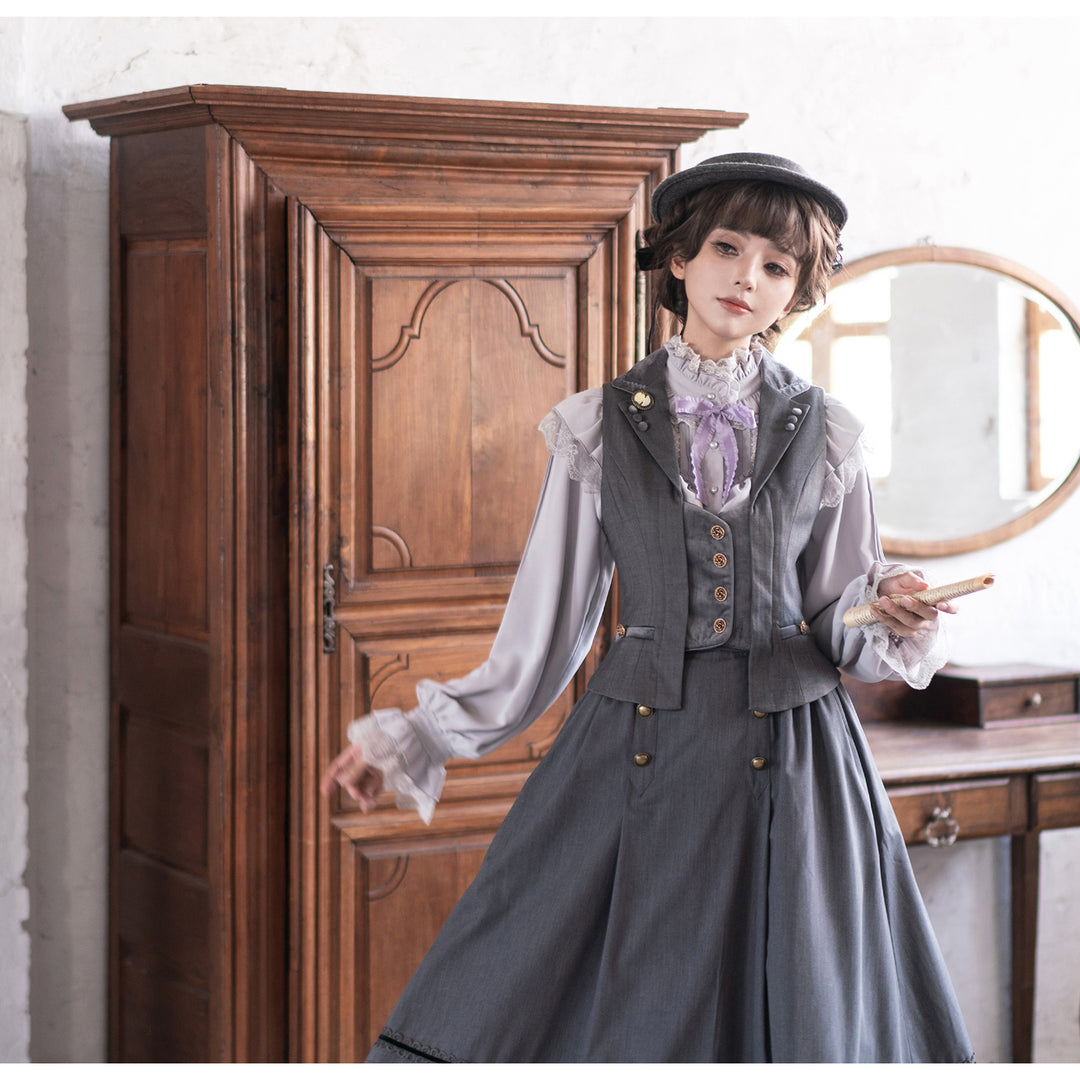 Poems Hidden In The Pleats」スタンドカラーシフォンブラウス