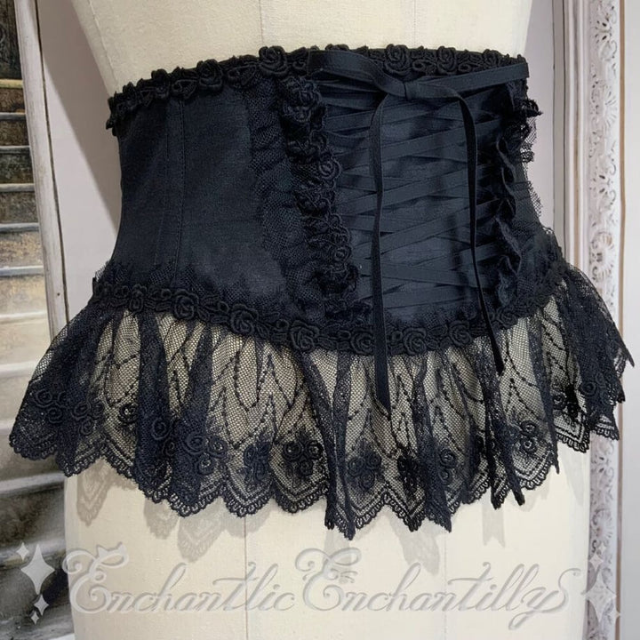 チュールレースリボンコルセット（黒×黒レース） | Enchantlic